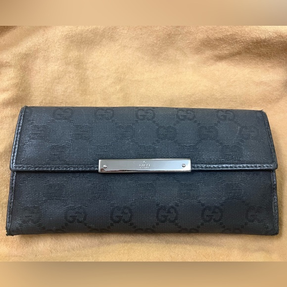 Auth Gucci Monogram Black Coated Canvas Wallet w Silver Hardware, Pre-owned cond - Picture 2 of 13